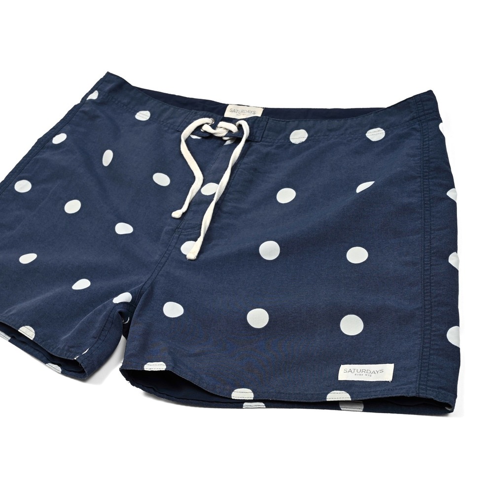Saturdays NYC Blue Polka Dot Mid-Length Board Shorts Men's Size 34 Drawstring‎